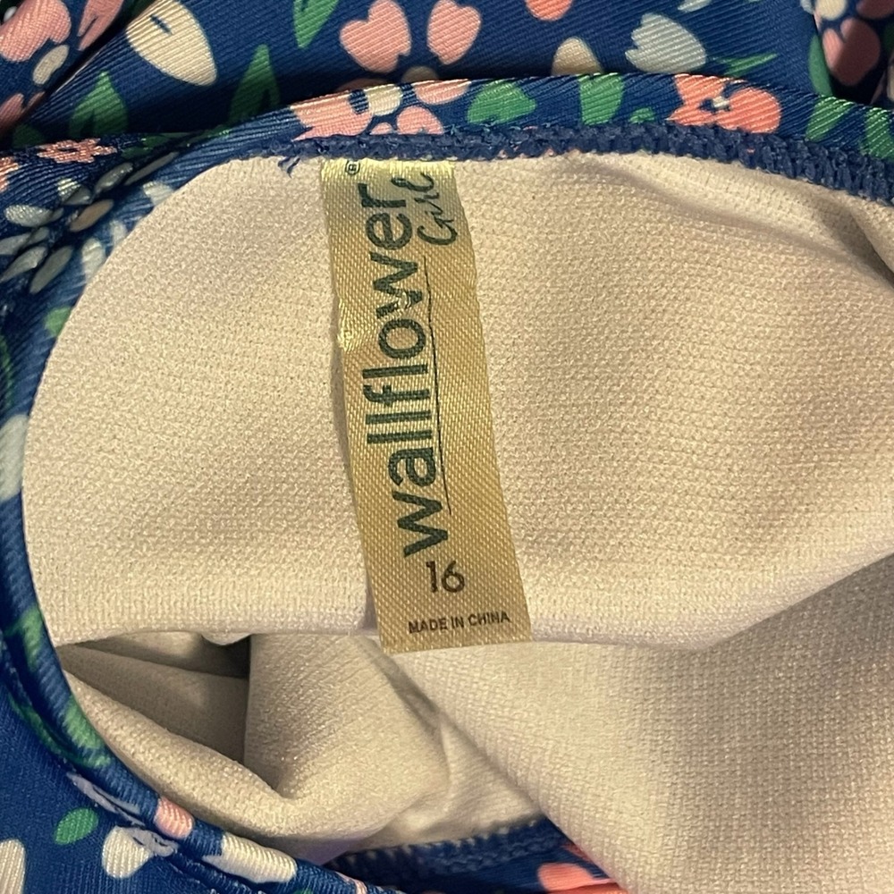 Wallflower Kids Blue Floral Ruffle Strap One Piece Swimsuit Size 16 - Picture 5 of 5